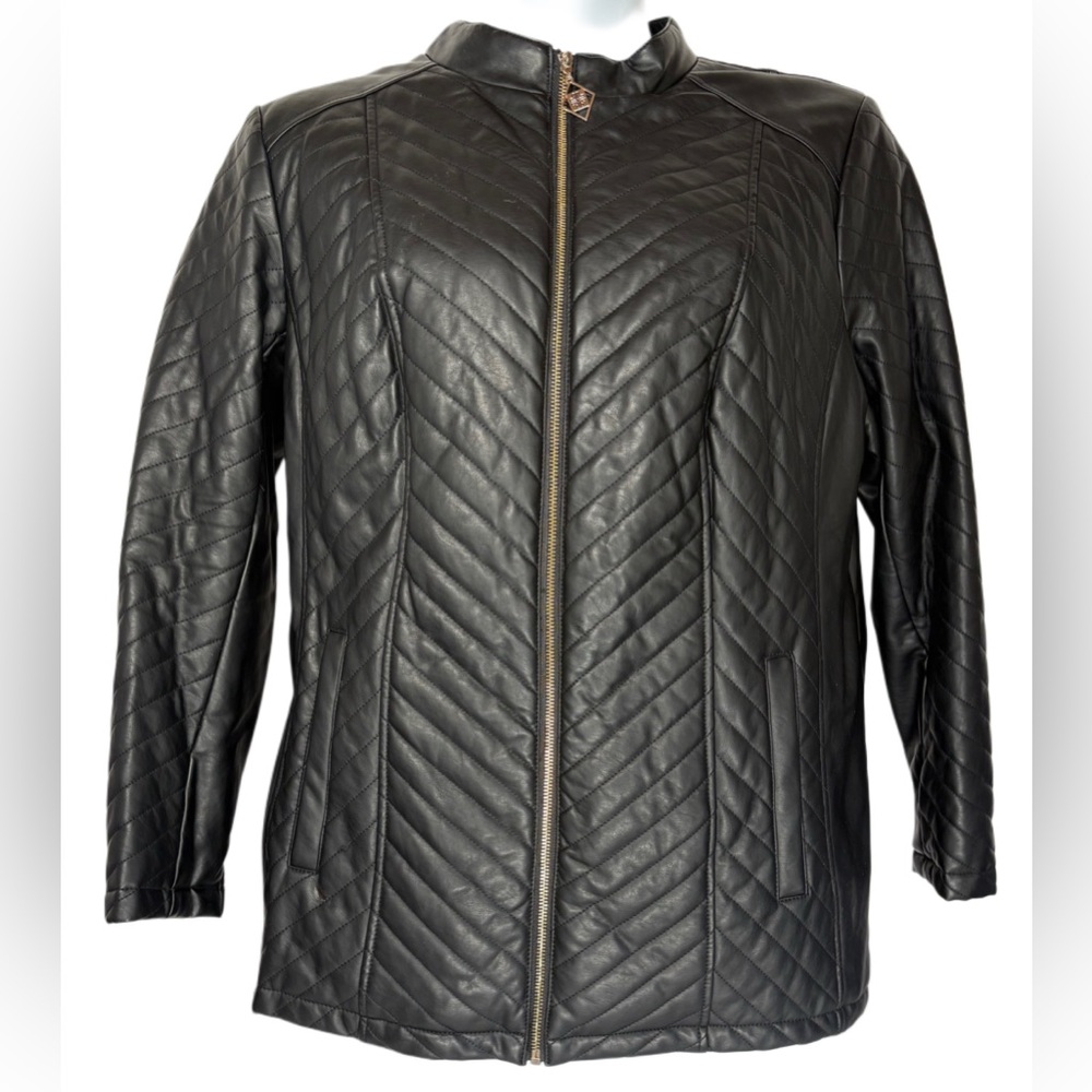 Dennis Basso Black Quilted Faux Leather Jacket